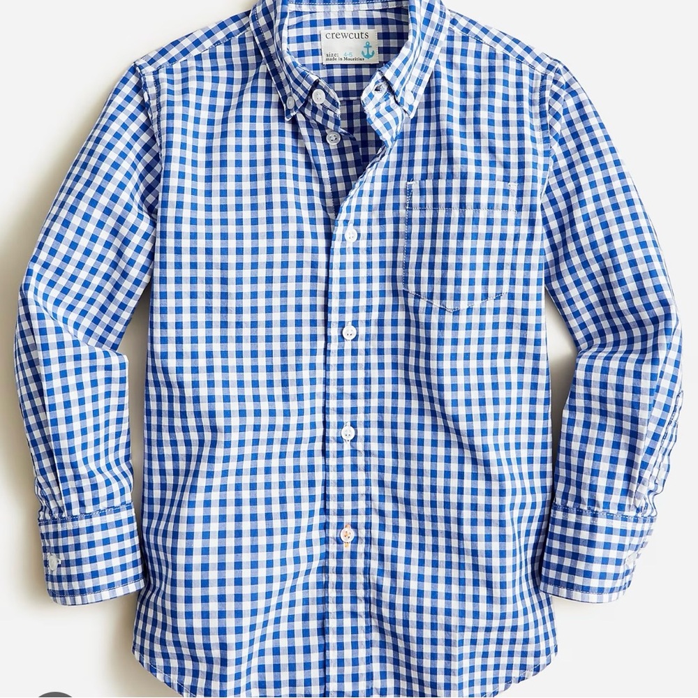 Crewcuts for J.Crew blue and white gingham point collar button up size 12